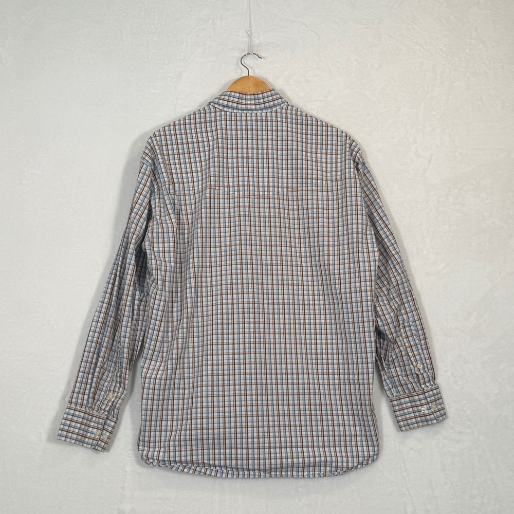 Vintage 90s Texas Cotton Blue Brown Plaid Button Down Shirt Large - Picture 5 of 8